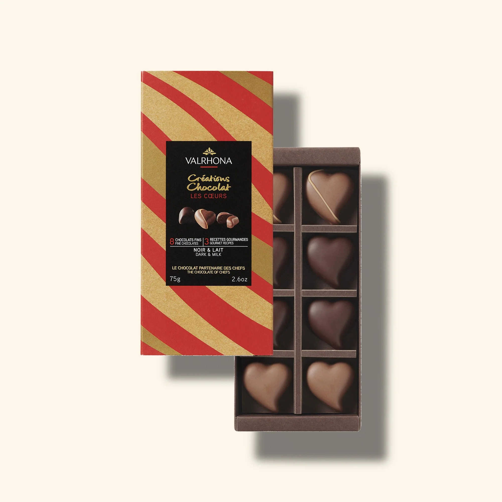 Coffret 8 cœurs en chocolat noir et lait - 75g