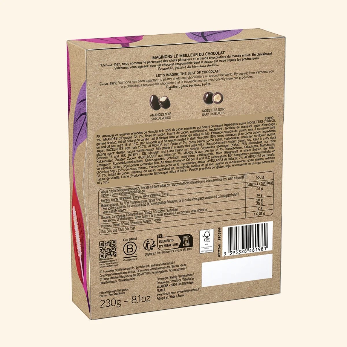 Coffret amandes et noisettes enrobées de chocolat noir - 230g - Image 3