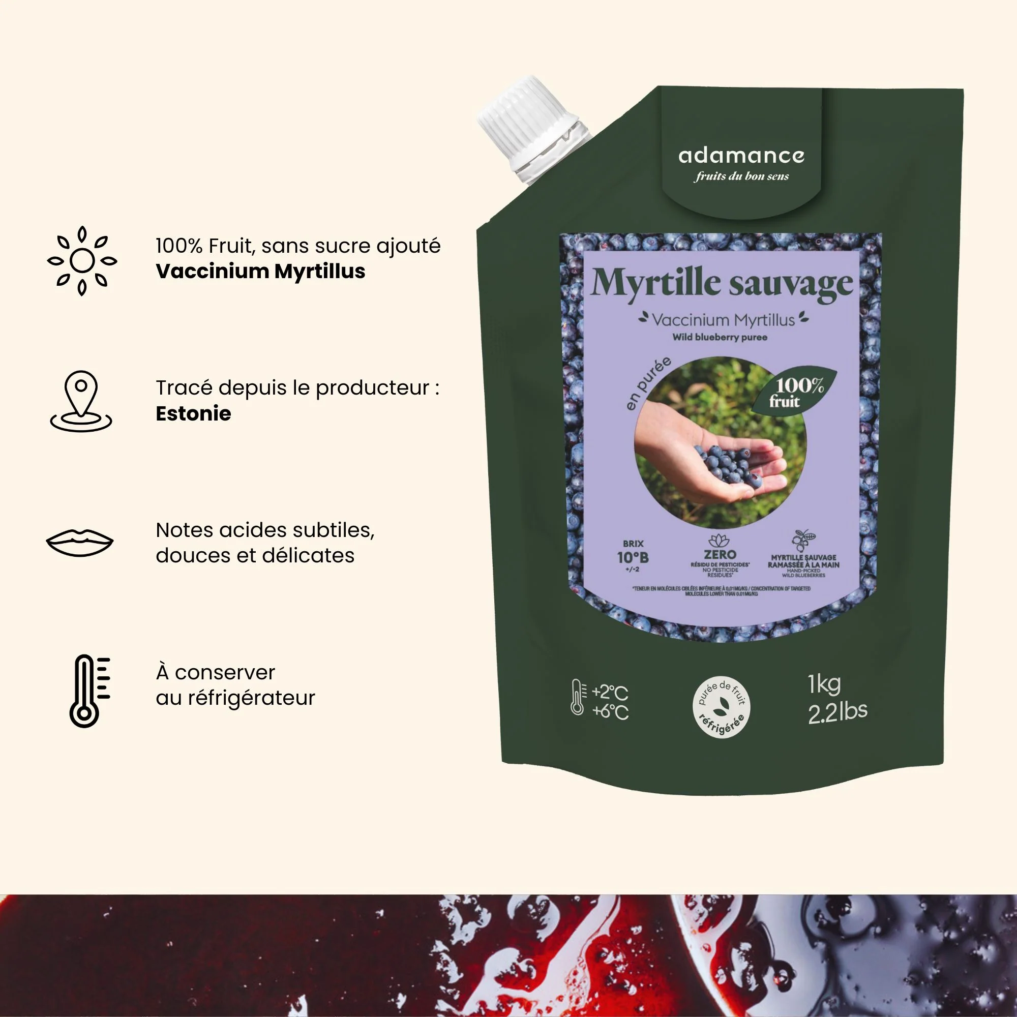 Purée de myrtille sauvage réfrigérée - 2 x 1kg - Image 3